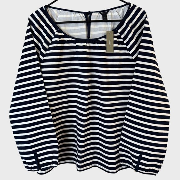 J.Crew Tops - J.Crew Striped Raglan Tie-Back Peasant Blouse Top Black White Women's XL New